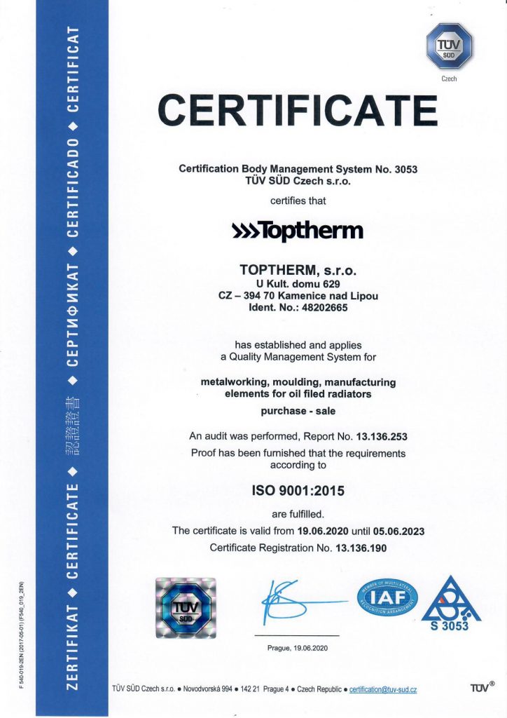 Certifikát ISO 9001 EN